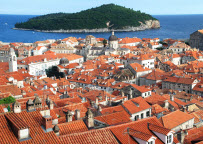 The view over the roofs of Dubrovnik out to Lokrum Island